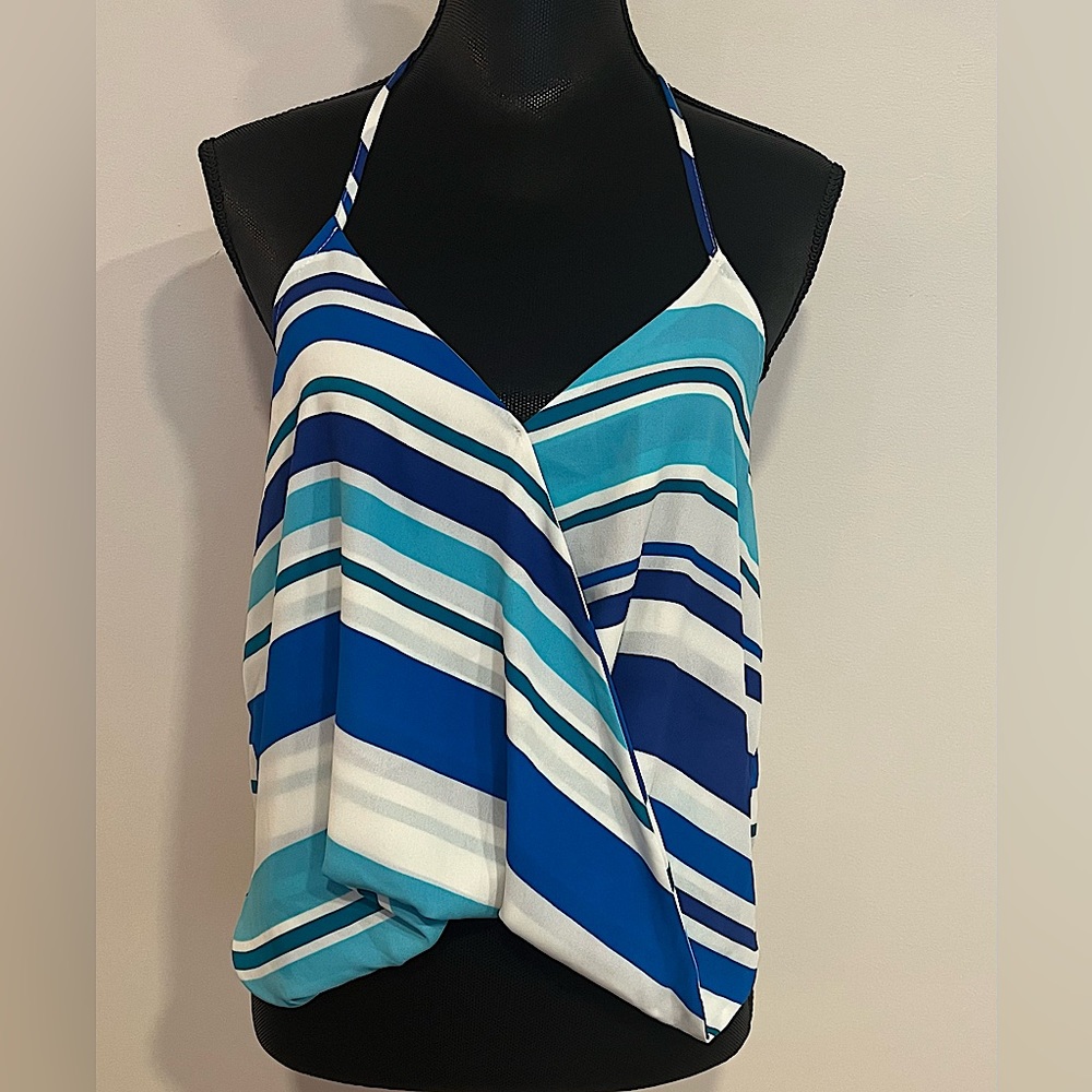 NWT Backless Surplise Cropped Halter by Everly | Size Medium | Blue Stripe